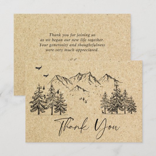 Gesimuleerde Kraft Paper Hand Drawn Mountains Wedu Bedankkaart (Voorkant / Achterkant)