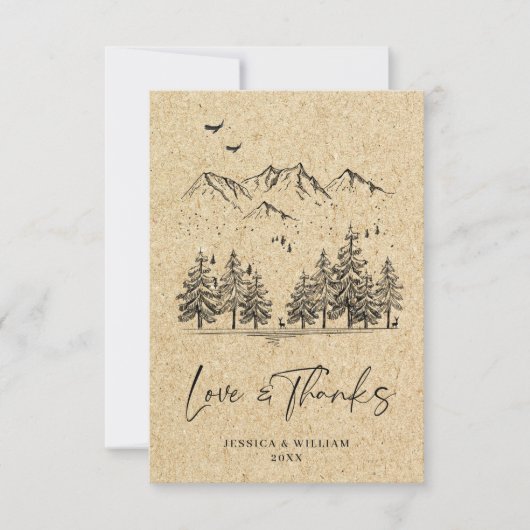 Gesimuleerde Kraft Paper Hand Drawn Mountains Wedu Bedankkaart (Voorkant)