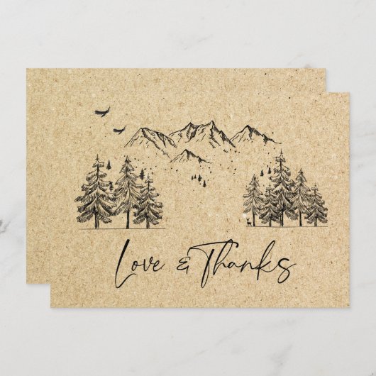 Gesimuleerde Kraft Paper Hand Drawn Mountains Wedu Bedankkaart (Voorkant / Achterkant)