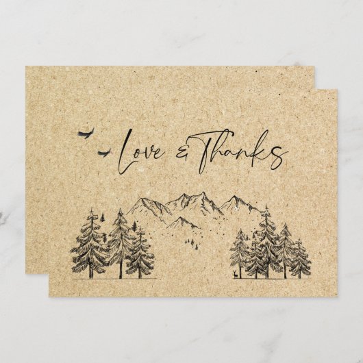 Gesimuleerde Kraft Paper Hand Drawn Mountains Wedu Bedankkaart (Voorkant / Achterkant)