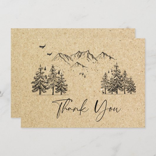 Gesimuleerde Kraft Paper Hand Drawn Mountains Wedu Bedankkaart (Voorkant / Achterkant)