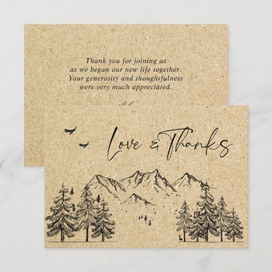 Gesimuleerde Kraft Paper Hand Drawn Mountains Wedu Bedankkaart (Voorkant / Achterkant)