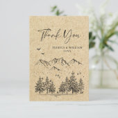 Gesimuleerde Kraft Paper Hand Drawn Mountains Wedu Bedankkaart (Staand voorkant)