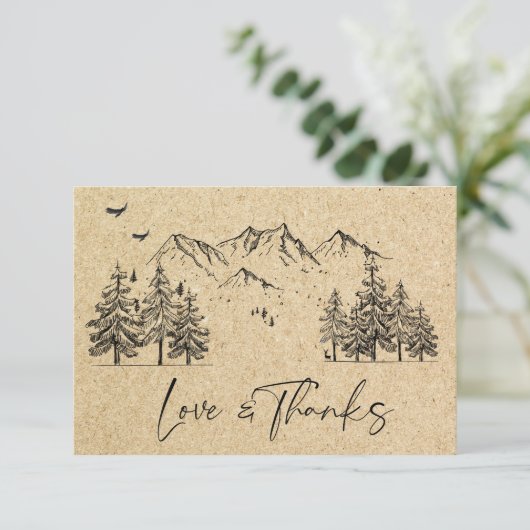 Gesimuleerde Kraft Paper Hand Drawn Mountains Wedu Bedankkaart (Staand voorkant)