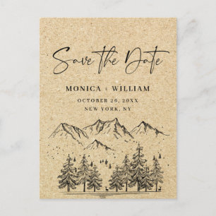 Gesimuleerde Kraft Paper Mountain Save the Date Briefkaart