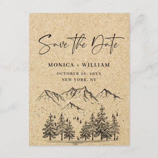 Gesimuleerde Kraft Paper Mountain Save the Date Briefkaart (Voorkant)