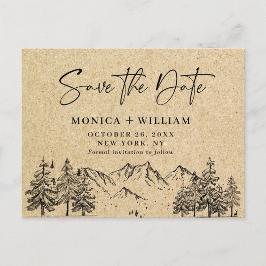 Gesimuleerde Kraft Paper Mountain Save the Date Briefkaart (Voorkant)