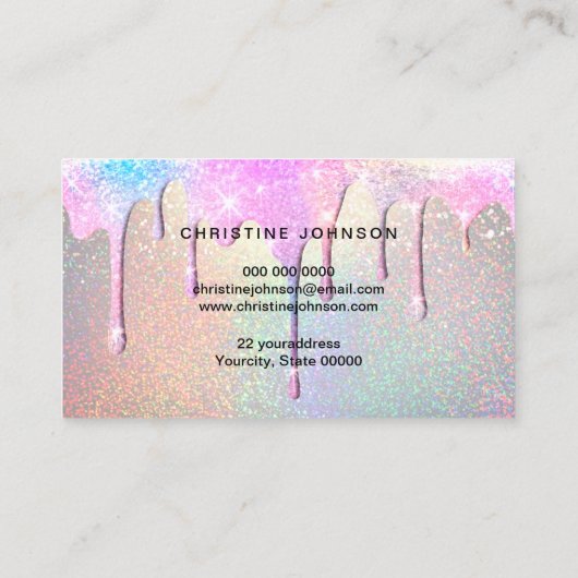 gesimuleerde sprankelende effect-glitterdruppels visitekaartje (Achterkant)