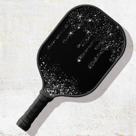 gesimuleerde zwarte dripende glitter pickleball pa paddle