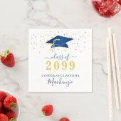 Geslaagd Cap Blauw Goud Confetti Script Servet (Insitu)
