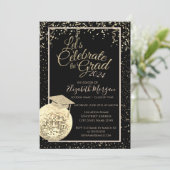 Geslaagd Cap, Disco Ball Confetti Afstuderen Kaart (Staand voorkant)