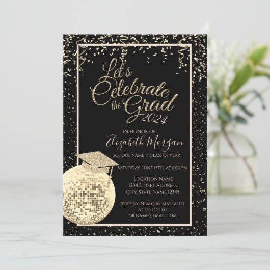 Geslaagd Cap, Disco Ball Confetti Afstuderen Kaart (Staand voorkant)