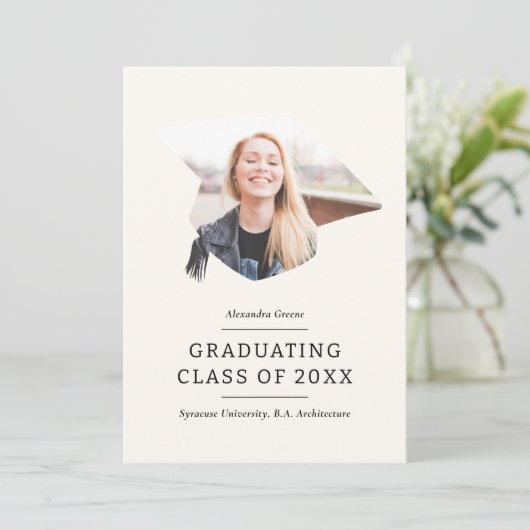 Geslaagd Cap Ivory 1 Foto Afstuderen Aankondiging (Staand voorkant)