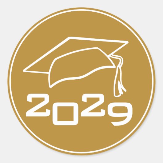 Geslaagd Cap Klasse Jaar Goud Ronde Sticker (Voorkant)