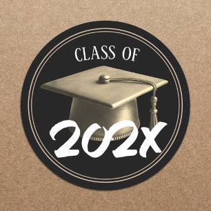 Geslaagd Cap Klasse van 2024 Modern Zwart & Goud Ronde Sticker