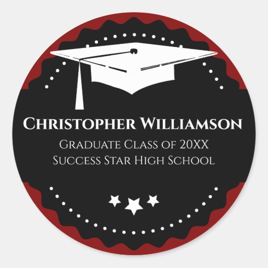 Geslaagd Cap Moderne School Rood Zwart Ronde Sticker (Voorkant)