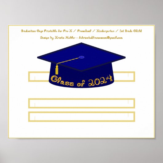 Geslaagd Cap Navy Pet Klasse van 2024 Gold Glitter Poster (Voorkant)