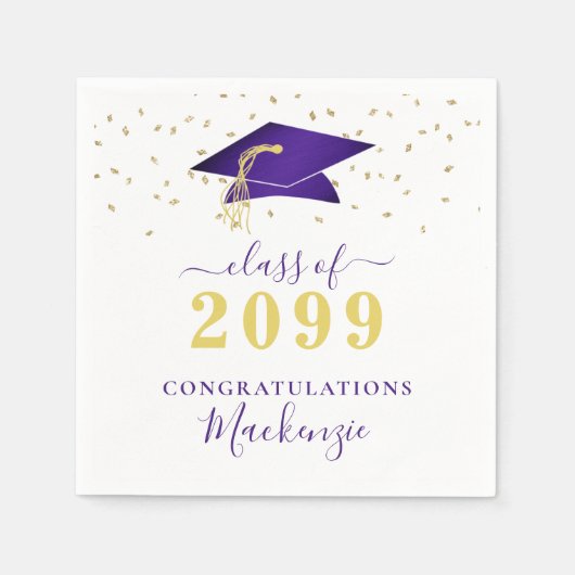 Geslaagd Cap Paarse gouden Confetti Script Servet (Voorkant)