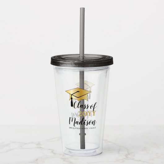 Geslaagd Cap - Tassel Zwart Goud Klasse Jaar Acryl Drinkbeker (Voorkant)