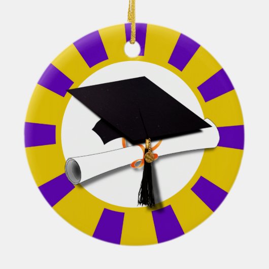 Geslaagd Cap w/Diploma - Goud & Paarse Keramisch Ornament (Achterkant)