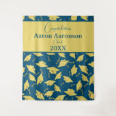 Geslaagd Caps Gefeliciteerd Blue & Gold Party Wandkleed (Voorkant)