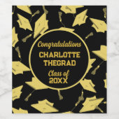 Geslaagd Caps Party Gefeliciteerd Black & Gold Wijn Etiket (Enkel label)