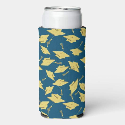 Geslaagd Caps Party Gefeliciteerd Blue & Gold Seltzer Blikjeskoeler (Seltzer Achterkant)