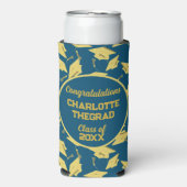 Geslaagd Caps Party Gefeliciteerd Blue & Gold Seltzer Blikjeskoeler (Seltzer Voorkant)