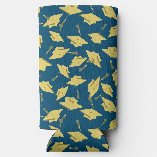 Geslaagd Caps Party Gefeliciteerd Blue & Gold Seltzer Blikjeskoeler (Achterkant)