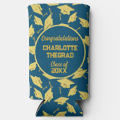 Geslaagd Caps Party Gefeliciteerd Blue & Gold Seltzer Blikjeskoeler (Voorkant)