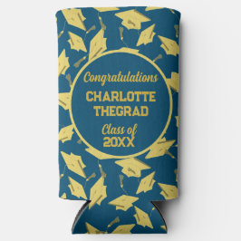 Geslaagd Caps Party Gefeliciteerd Blue & Gold Seltzer Blikjeskoeler