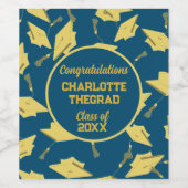 Geslaagd Caps Party Gefeliciteerd Blue & Gold Wijn Etiket (Enkel label)