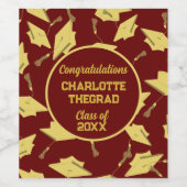 Geslaagd Caps Party Gefeliciteerd Maroon Gold Wijn Etiket (Enkel label)