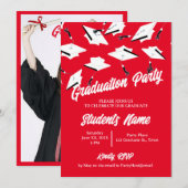 Geslaagd Caps Rood en Wit Foto Afstudeerder Party Kaart (Voorkant / Achterkant)