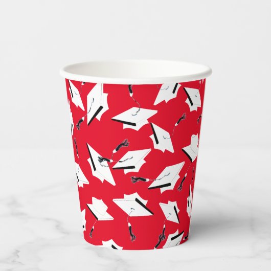 Geslaagd Caps Rood en Wit Gepersonaliseerde Partij Papieren Bekers (Achterkant)