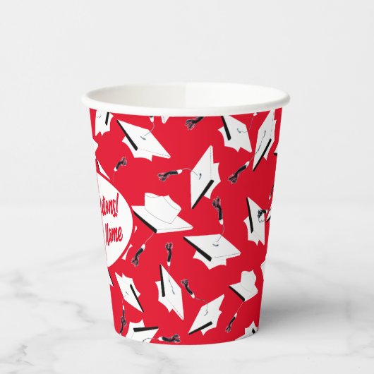 Geslaagd Caps Rood en Wit Gepersonaliseerde Partij Papieren Bekers (Links)