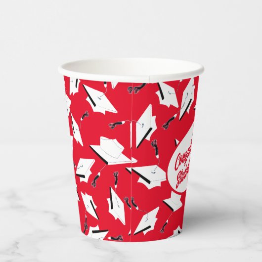 Geslaagd Caps Rood en Wit Gepersonaliseerde Partij Papieren Bekers (Rechts)