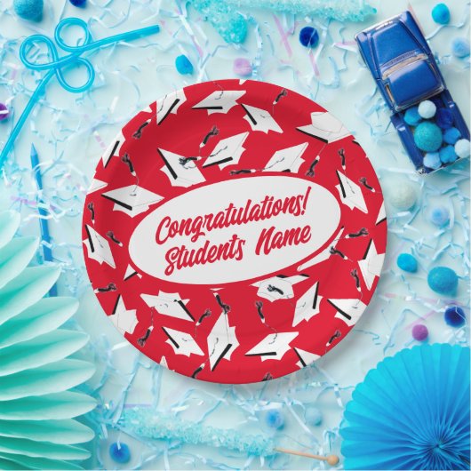 Geslaagd Caps Rood en Wit Gepersonaliseerde Partij Papieren Bordje (Feest)