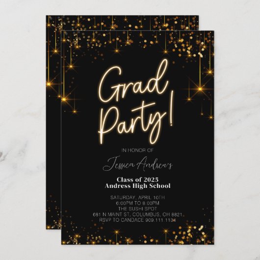Geslaagd feest Congrats Afbeelding Invitation Kaart (Voorkant / Achterkant)
