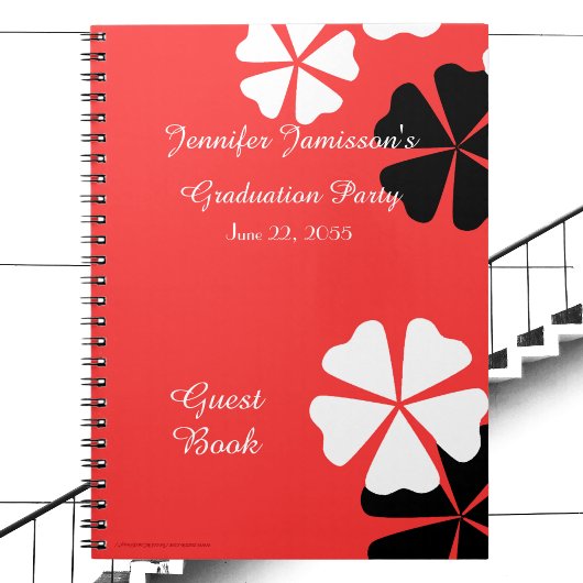 Geslaagd Feest Gastboek Rood Zwart Wit Bloemen Notitieboek