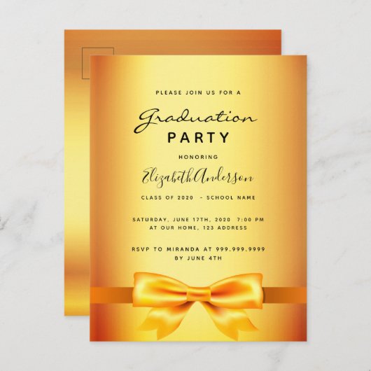 Geslaagd feest gouden uitnodiging (Voorkant / Achterkant)