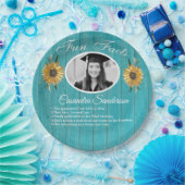 Geslaagd Feest Leuke Feiten Zonnebloem Blauwgroen Papieren Bordje (Feest)