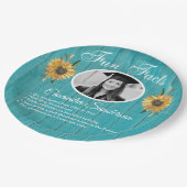 Geslaagd Feest Leuke Feiten Zonnebloem Blauwgroen Papieren Bordje (Gekanteld)