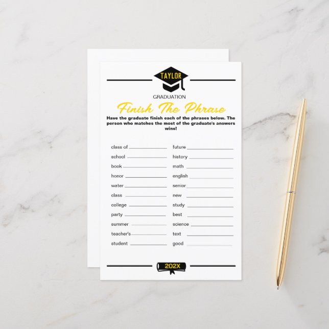 Geslaagd partij spel - Finish the Phrase (Voorkant / Achterkant in situ)