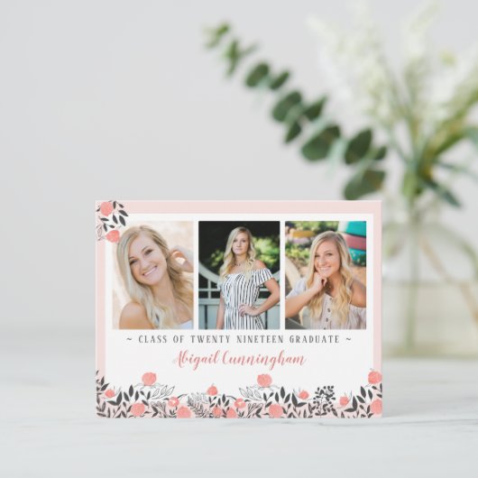 Geslaagd Party Bloemen Geometrische Blush Roos Gou Briefkaart (Staand voorkant)