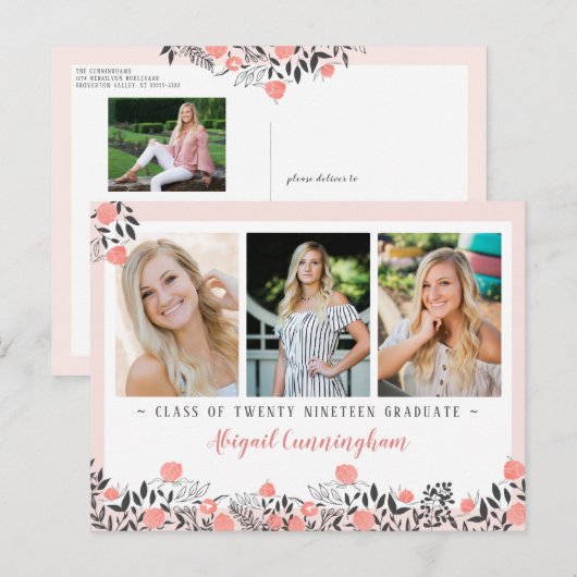 Geslaagd Party Bloemen Geometrische Blush Roos Gou Briefkaart (Voorkant / Achterkant)