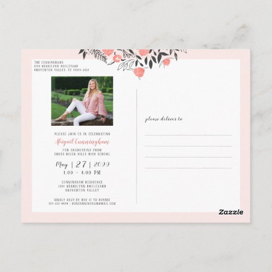 Geslaagd Party Bloemen Geometrische Blush Roos Gou Briefkaart (Achterkant)