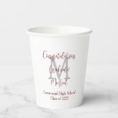 Geslaagd Party Naam Grijs Monogram Bourgondië Wit Papieren Bekers (Achterkant)