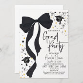 Geslaagd Party Uitnodiging Coquette Black Bow Gra (Voorkant / Achterkant)
