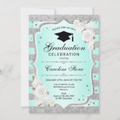 Geslaagd Party Uitnodiging - Zilver Turquoise (Voorkant)